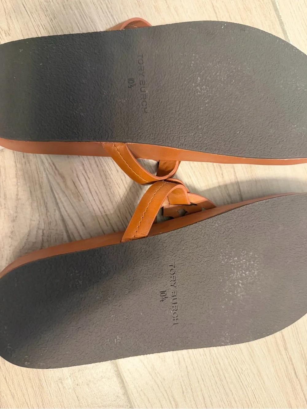 Tory Burch Brown Leather Logo Thong Sandals